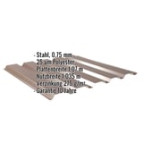 Trapezblech 35/207 Nussbraun, 0,75 mm Stahl, 25 µm Polyester, mit eingeblendeten Eckdaten