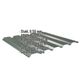 Trapezblech 35/207 Moosgrün mit eingeblendeten Eckdaten: Stahl, 0,50 mm, 60 µm Puramid, Plattenbreite, Nutzbreite,
