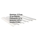 Trapezblech 35/207 Wand Aluminium 0,70 mm Weißaluminium RAL 9006 mit eingeblendeten Eckdaten