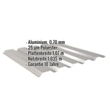Trapezblech 35/207 Aluminium Graualuminium, Infografik mit Eckdaten zu Material, Staerke, Beschichtung und Massen