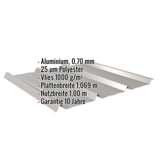Trapezblech 45/333 Graualuminium mit eingeblendeten Eckdaten zu Material, Staerke, Beschichtung und Massen