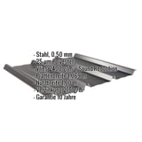Trapezblech 45/333 Tiefschwarz mit eingeblendeten Eckdaten Stahl 0,50 mm, 25 µm Polyester, Vlies 2400 g/m²