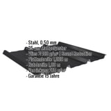 Trapezblech 45/333 schwarz, 0,50 mm Stahl, mit eingeblendeten Eckdaten zu Material, Beschichtung und Massen