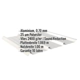 Trapezblech 45/333 Aluminium RAL 9006, 0,70 mm, mit Eckdatenliste eingeblendet