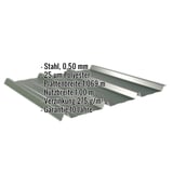 Trapezblech 45/333, Stahl 0,50 mm, Chromoxidgrün, mit eingeblendeten Eckdaten