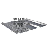 Trapezblech 45/333, Anthrazitgrau RAL 7016, 0,75 mm Stahl, mit eingeblendeten Eckdaten