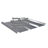 Trapezblech 45/333 Aluminium Anthrazitgrau mit eingeblendeten Eckdaten zu Material, Staerke und Garantie