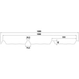 Technische Zeichnung Trapezblech 45/333 mit Massen 1069, 1000, 24,5, 74,5, 333, 45
