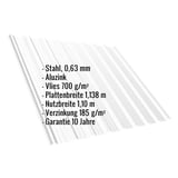 Trapezblech T18DR Aluzink 0,63 mm mit eingeblendeten technischen Eckdaten