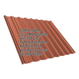 Trapezblech T18DR Ziegelrot, 0,50 mm Stahl, Mattpolyester, mit eingeblendeten Produktdaten