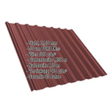 Trapezblech T18DR rotbraun, 0,50 mm Stahl, mit eingeblendeten Eckdaten zu Material und Garantie