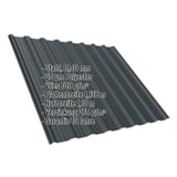 Trapezblech T18DR Anthrazitgrau, 0,50 mm Stahl, mit eingeblendeten Eckdaten zu Material und Abmessungen