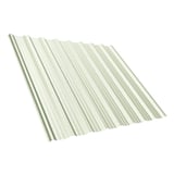 Trapezblech T18DR Dach Grauweiß (RAL 9002) 0,50 mm, schräg von oben, freigestellt auf weißem Hintergrund