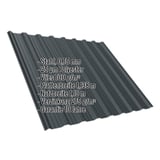 Trapezblech T18DR Anthrazitgrau mit eingeblendeten technischen Daten wie Stahl, 0,75 mm, 25 µm Polyester