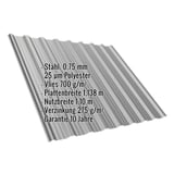 Trapezblech T18DR Graualuminium mit eingeblendeten Eckdaten zu Material, Staerke, Beschichtung und Massen