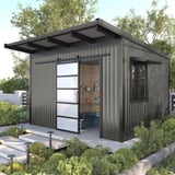 Gartenhaus mit Dach aus Trapezblech T18DR in Graualuminium, 0,75 mm Stahl, 25 µm Polyesterbeschichtung