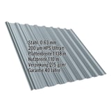 Trapezblech T18DR Fenstergrau mit eingeblendeten Eckdaten zu Material, Staerke und Beschichtung