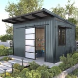 Gartenhaus mit Dach aus Trapezblech T18DR in Fenstergrau, Wandverkleidung ebenfalls aus Trapezblech