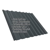 Trapezblech T18DR anthrazitgrau, 0,50 mm, mit eingeblendeten Eckdaten zu Material und Massen