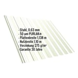 Trapezblech T18DR, Stahl 0,63 mm, Grauweiß, mit eingeblendeten technischen Daten