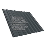 Trapezblech T18DR anthrazitgrau 0,75 mm mit PURLAK Beschichtung und eingeblendeten Eckdaten