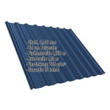 Trapezblech T18DR Enzianblau 0,50 mm mit eingeblendeten Eckdaten zu Material, Staerke und Beschichtung