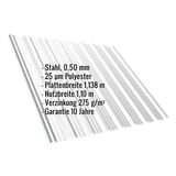 Trapezblech T18DR Lichtgrau mit eingeblendeten technischen Daten