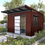 Gartenschuppen mit Dach aus rotbraunem Trapezblech T18DR
