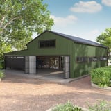 Gewerbegebaeude mit Fassadenverkleidung aus Resedagrünem Trapezblech T18DR, Anwendungsbeispiel
