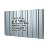 Trapezblech T18DR Fehgrau, Stahl 0,50 mm, mit eingeblendeten technischen Daten