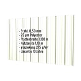 Trapezblech T18DR Grauweiß, 0,50 mm Stahl, mit eingeblendeten Eckdaten