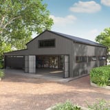 Trapezblech T18DR Graualuminium als Fassadenverkleidung einer grossen Garage oder Lagerhalle