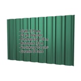 Trapezblech T18DR Wand, Moosgrün RAL 6005, 0,75 mm Stahl, mit eingeblendeten Eckdaten