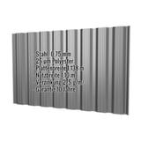 Trapezblech T18DR Wand Graualuminium, 0,75 mm, mit eingeblendeten technischen Daten