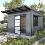Gartenschuppen mit Dach aus Trapezblech T20M Fenstergrau, 0,63 mm Stahl, HPS Ultra Beschichtung