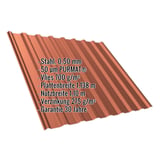 Trapezblech T20M Ziegelrot mit PURMAT Beschichtung, 0,50 mm Stahl, Eckdaten eingeblendet, Infografik