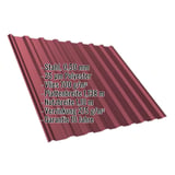 Trapezblech T20M weinrot, 0,50 mm Stahl, Polyesterbeschichtung, Vlies 700 g/m², mit eingeblendeten Eckdaten