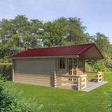 Trapezblech T20M weinrot auf einem Gartenhaus verbaut, Dachansicht