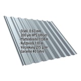 Trapezblech T20M Fenstergrau, 0,63 mm Stahl mit 200 µm HPS Ultra Beschichtung, Eckdaten eingeblendet
