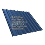 Trapezblech T20M Enzianblau mit eingeblendeten Eckdaten zu Material, Staerke und Beschichtung