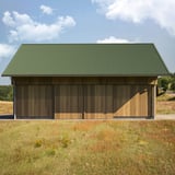 Trapezblech T20M Dach Resedagrün 0,75 mm auf einem Holzschuppen verbaut