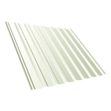 Trapezblech T20M Dachplatte in Grauweiß (RAL 9002), 0,75 mm Stahl, 25 µm Polyesterbeschichtung, schräg von oben