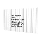 Trapezblech T20M Aluzink 0,63 mm mit eingeblendeten technischen Daten