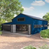 Gewerbehalle mit Wandverkleidung aus Trapezblech T20M Enzianblau RAL 5010
