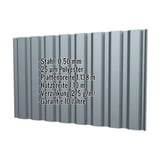 Trapezblech T20M Wand Fehgrau, 0,50 mm Stahl, mit eingeblendeten Eckdaten zu Material und Massen