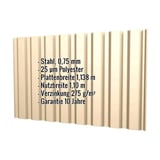 Trapezblech T20M Wand Hellelfenbein mit eingeblendeten Eckdaten zu Material, Staerke und Beschichtung