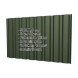 Trapezblech T20M Chromoxidgrün mit eingeblendeten Eckdaten: Stahl, 0,75 mm, 25 µm Polyester, Plattenbreite 1,138 m