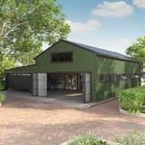 Gewerbehalle mit Wandverkleidung aus Trapezblech T20M Resedagrün RAL 6011, 0,75 mm Stahl