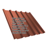 Trapezblech T35/207M, Ziegelrot, 0,50 mm Stahl, mit eingeblendeten Eckdaten zur Beschichtung und Garantie