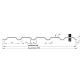Technische Zeichnung des Trapezblechprofils T35/207M mit Massangaben und Winkeln